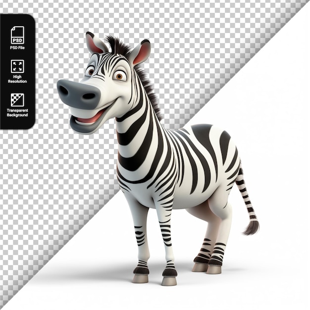 PSD 3D zebra character isolated on transparent background