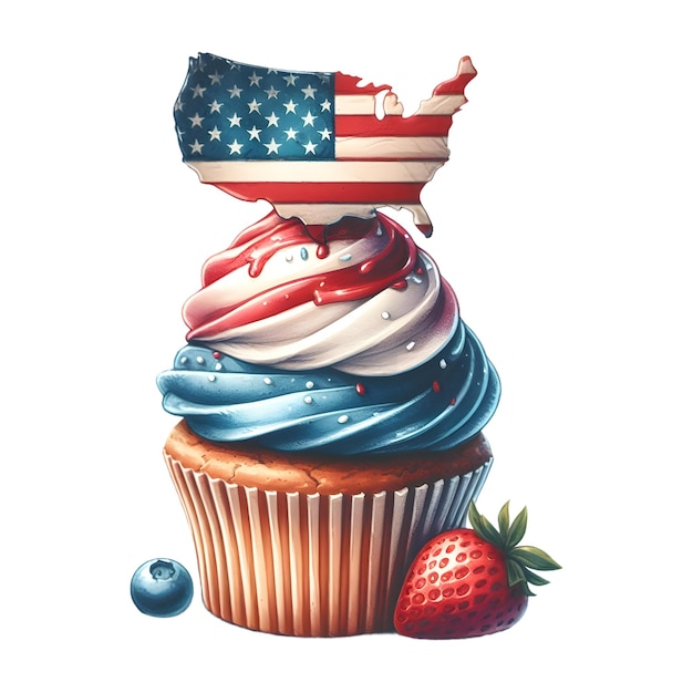 PSD 4th July Patriotic Cupcake Clipart Sublimation