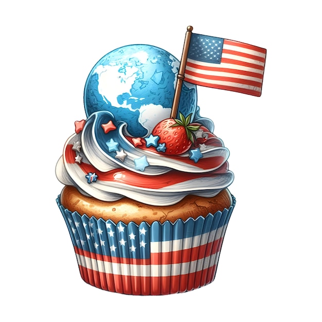 PSD 4th July Patriotic Cupcake Clipart Sublimation