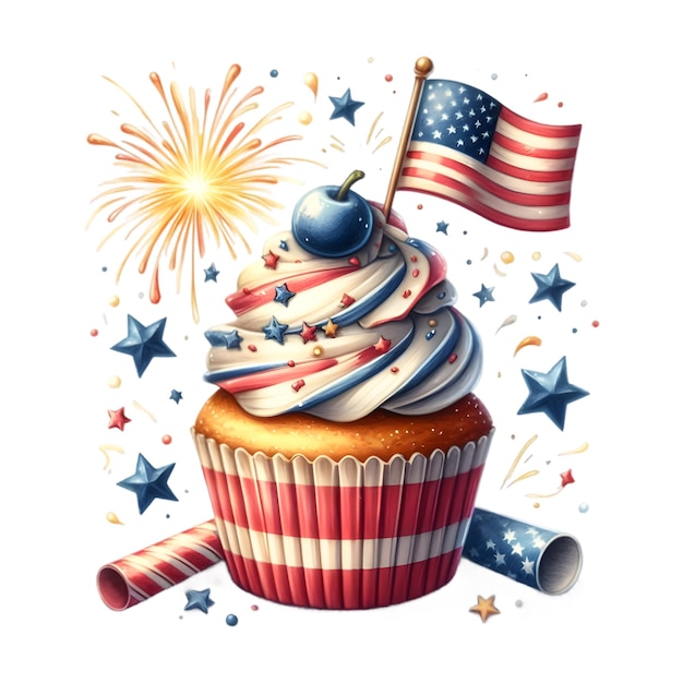 PSD 4th July Patriotic Cupcake Clipart Sublimation