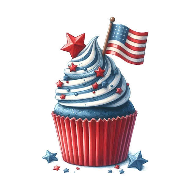 PSD 4th July Patriotic Cupcake Clipart Sublimation