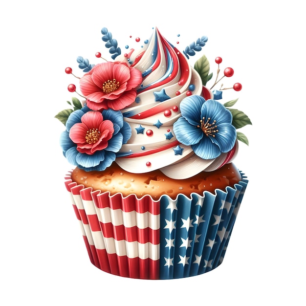 PSD 4th July Patriotic Cupcake Clipart Sublimation