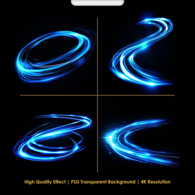 PSD Abstract blue light twist Blue light vector effect curve shape neon speed motion Electric trail glowing in dark background