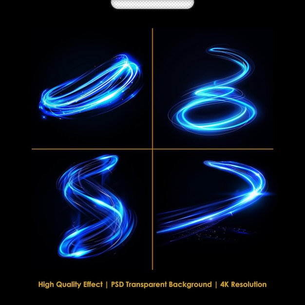 PSD Abstract blue light twist Blue light vector effect curve shape neon speed motion Electric trail glowing in dark background