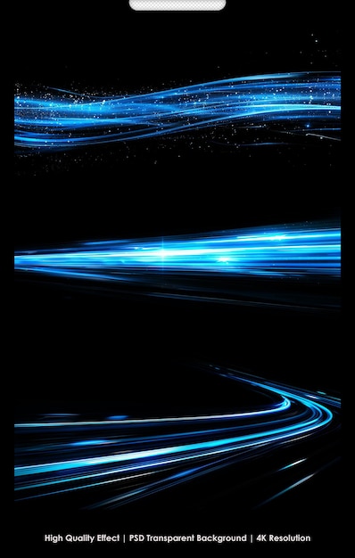 PSD psd abstract light speed motion effect blue light trail bright sparkling black background