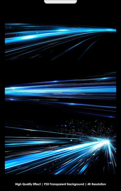 PSD Abstract light speed motion effect blue light trail Bright sparkling Black background