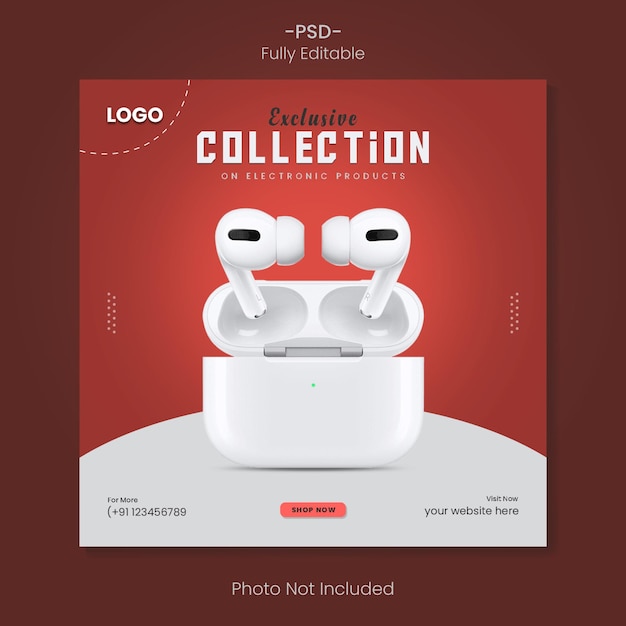 PSD Airpods super sale social media post design template