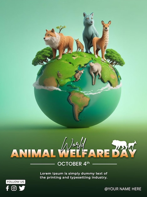 PSD animal day poster design template