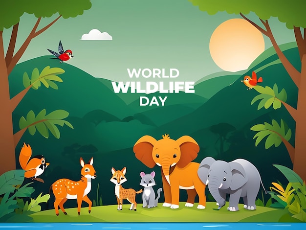 PSD Animals with copy space background World wildlife day paper cute