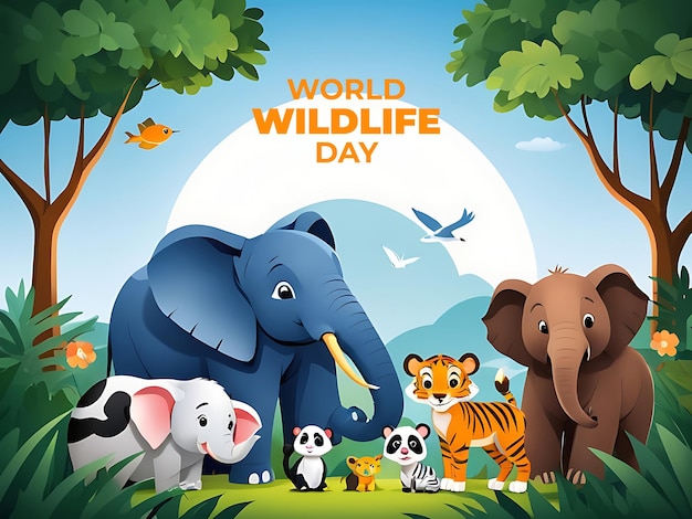 PSD Animals with copy space background World wildlife day paper cute