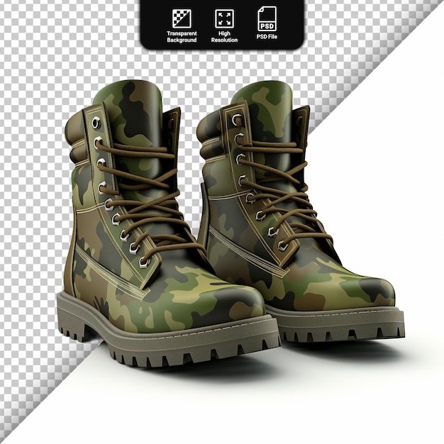 PSD psd army green camouflage boots isolated on transparent background