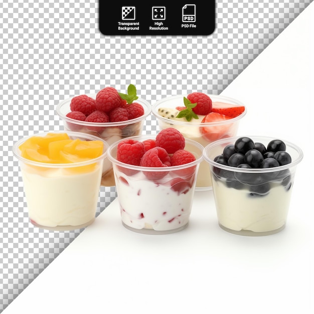 PSD psd assorted yogurt cups isolated on transparent background