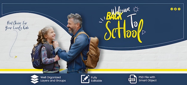 PSD psd back to school social media banner design with parent and student background back 2 school