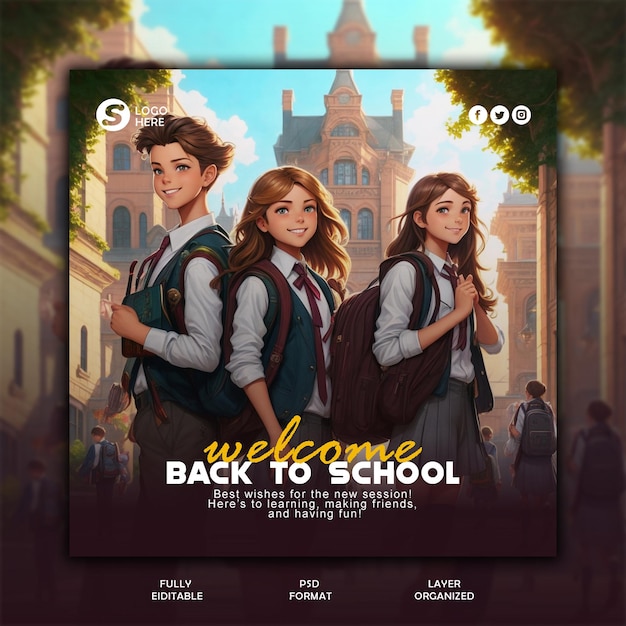 PSD back to school square social media post banner template