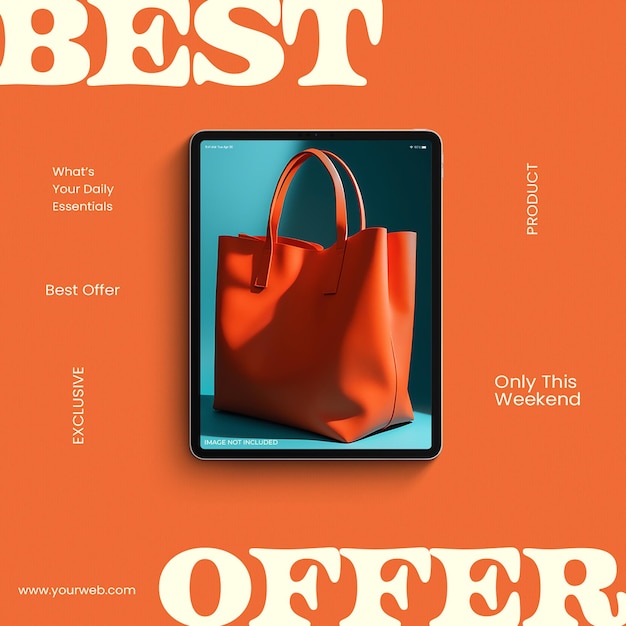 PSD psd bag women best offer on orange background instagram post template