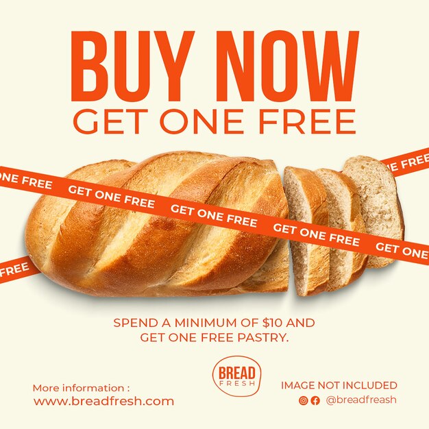 PSD psd bakery bread buy now get one free instagram post template