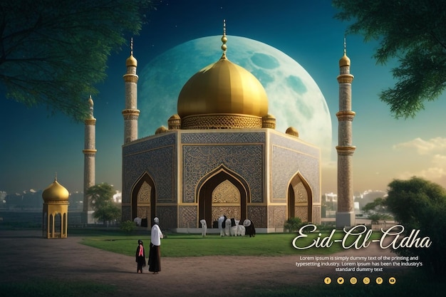 PSD Banner Design Template with Beautiful Mosque