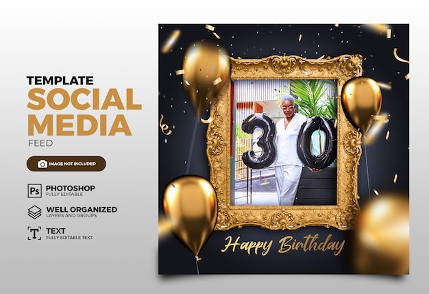 PSD banner happy birthday social media template design