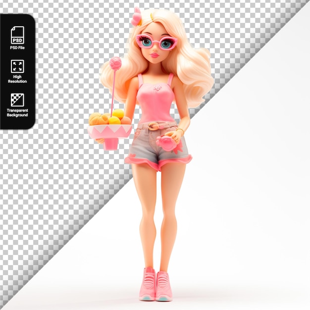 PSD barbie doll isolated on transparent background