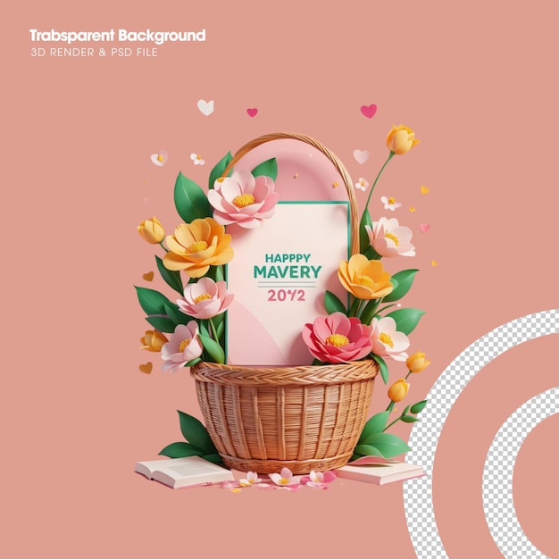 PSD basket flower element isolated 3d object