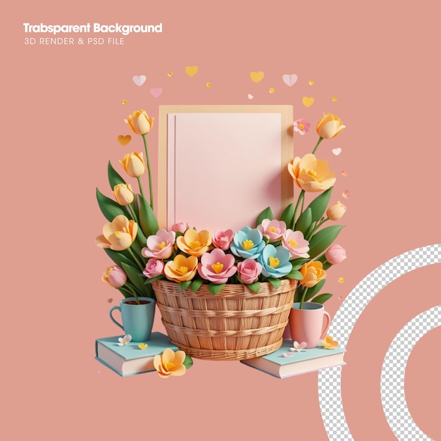 PSD basket flower element isolated 3d object