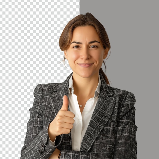 PSD Beautiful Businesswoman doing happy thumbs up gesture on isolated transparent background