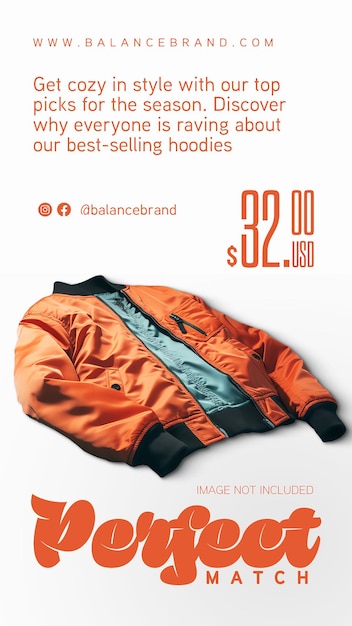 PSD Best Selling Hoodie Design for Social Media and Instagram Story Template