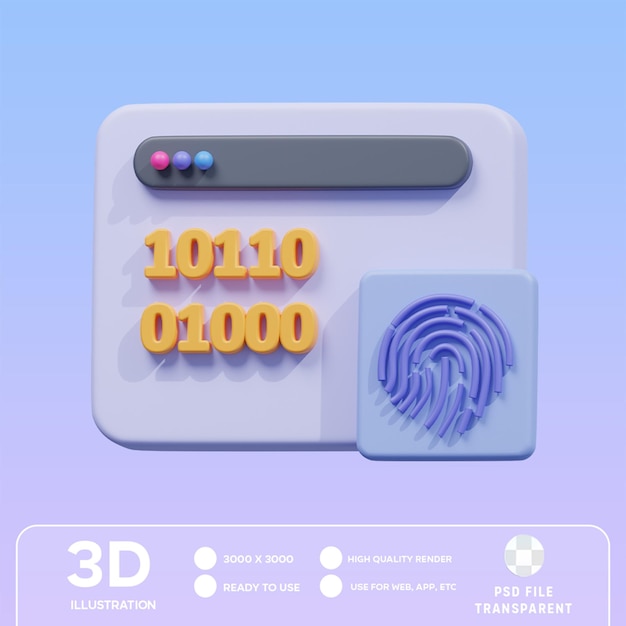 PSD binary fingerprint 3D Illustration