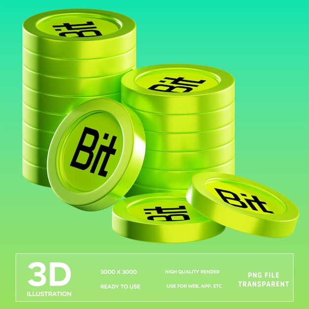 PSD bit coin stacks 3D Illustration