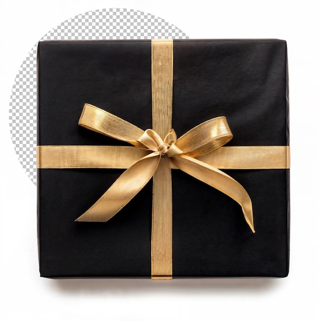 PSD psd black box with a gold ribbon on isolated background