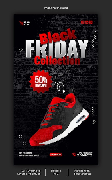 PSD Black friday social media story and discount sale banner design template