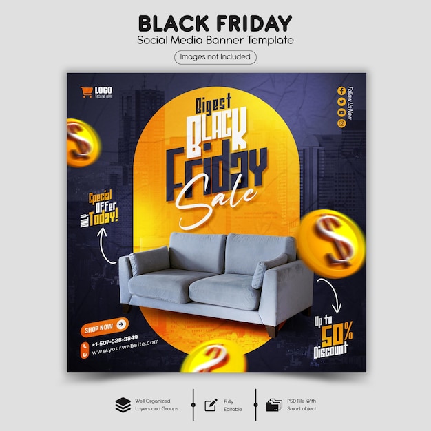 PSD psd black friday super sale social media banner or post template