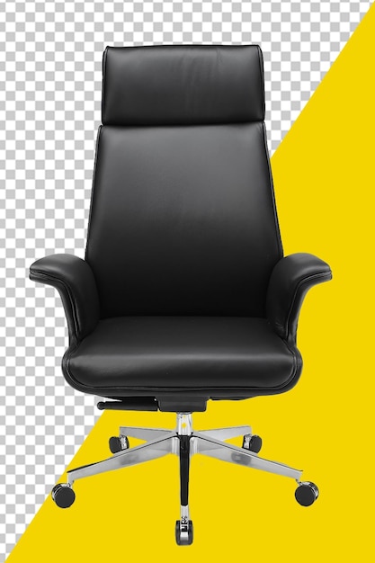 Psd black office chair with a black leather seat With Transparent Background