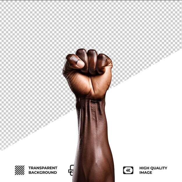 PSD psd black person holding their fist up isolated on transparent background