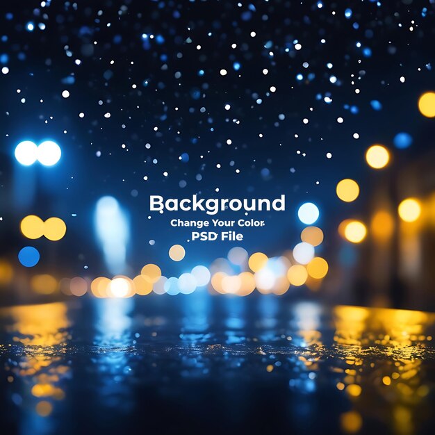 PSD blue bokeh raining light blurry lights black background round circle bokeh