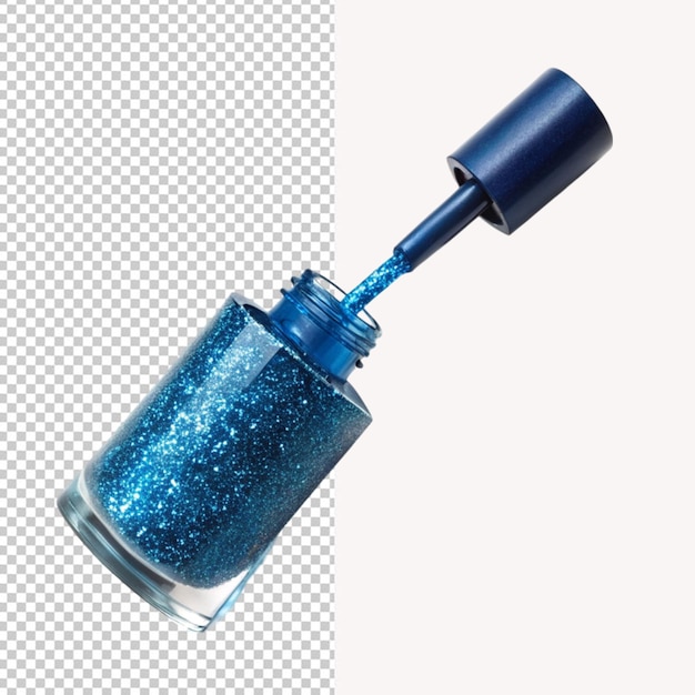 PSD of a blue glitter nail polish brush on transparent background