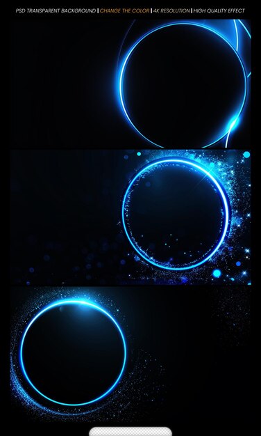 PSD psd blue neon ring glowing circle glow effect round light frame