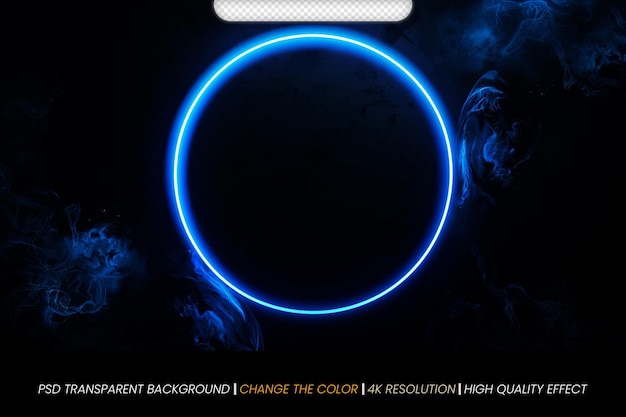 PSD psd blue neon ring glowing circle glow effect round light frame