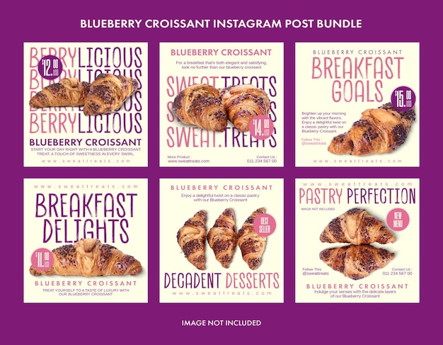 PSD psd blueberry croissant instagram post bundle