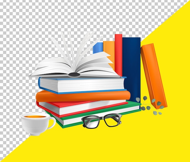 Psd Book Lovers Stack Composition With Transparent Background