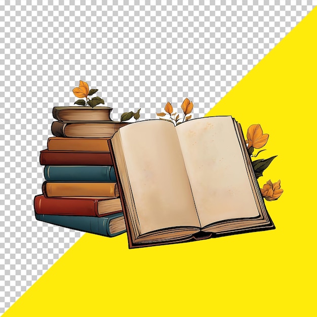 Psd book with a yellow background that says the book With Transparent Background