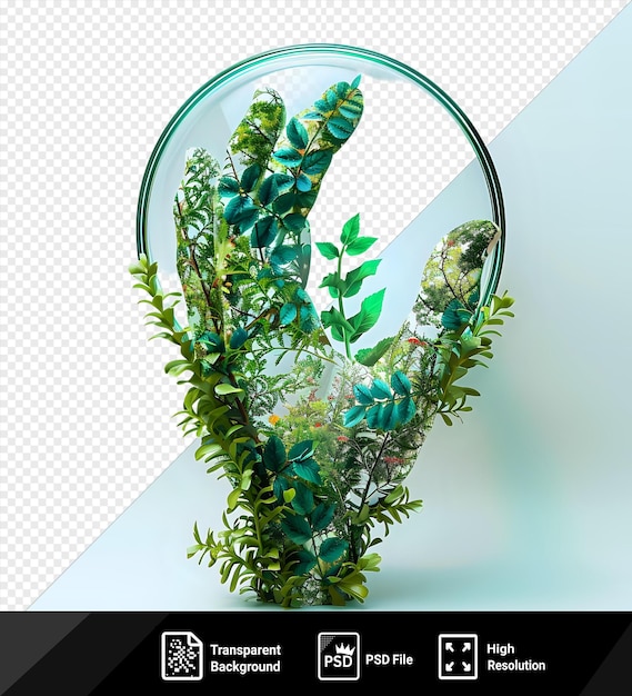 PSD psd botanical hand lens isolated on transparent background plant in a glass vase