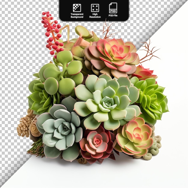 PSD psd botanical succulent arrangement isolated on transparent background