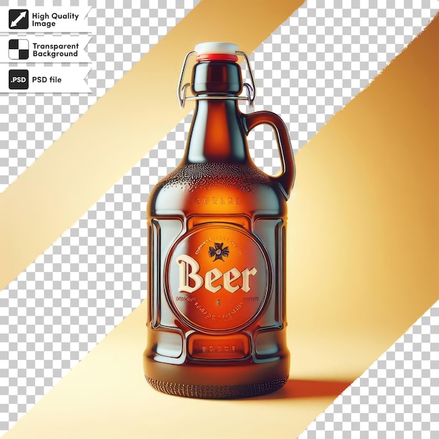 PSD bottle of beer with barley on transparent background