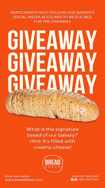 PSD psd bread giveaway on orange background instagram post template