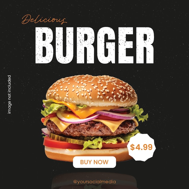 PSD psd burger on black background instagram post template