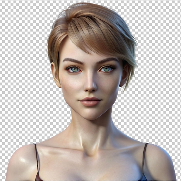 PSD of a caucasian female short hair model isolated on transparent background