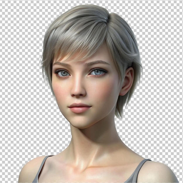 PSD of a caucasian female short hair model isolated on transparent background