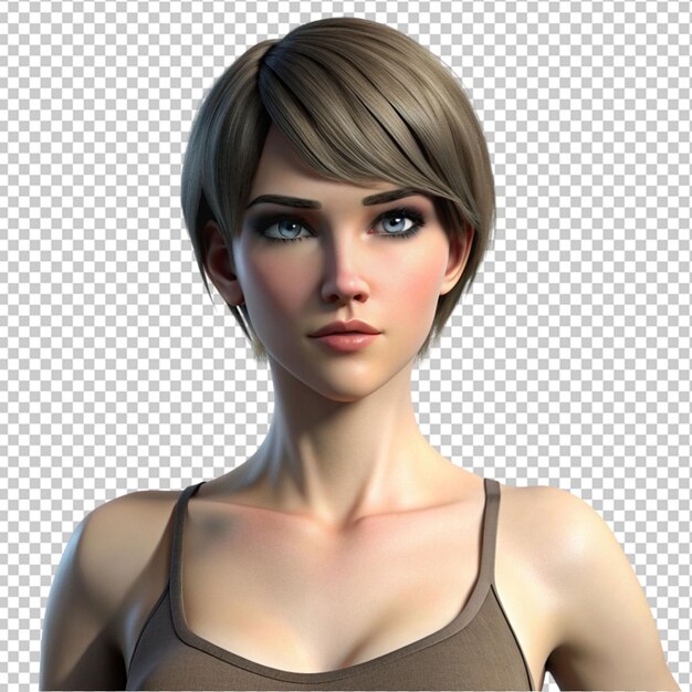 PSD of a caucasian female short hair model isolated on transparent background