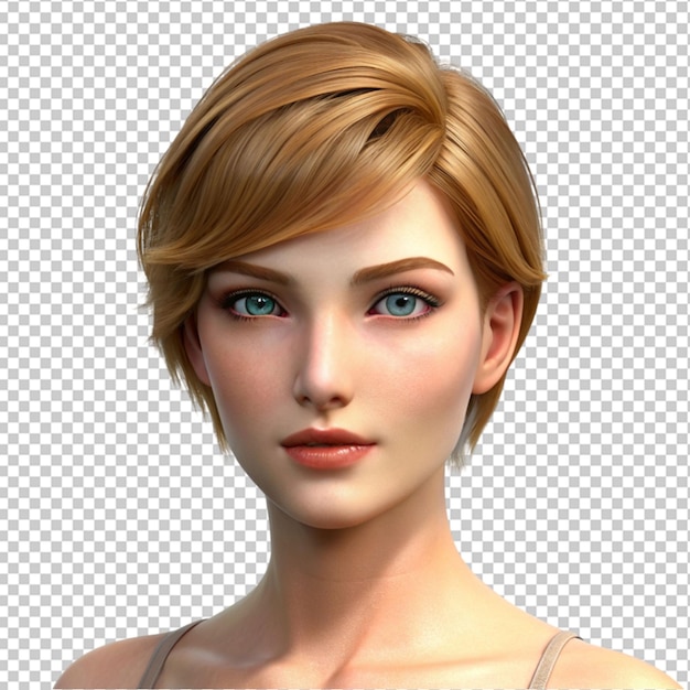 PSD of a caucasian female short hair model isolated on transparent background